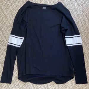Youth Girls Black + White Stripped Sleeves, Long Tee